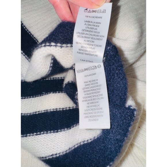 New Joie Women Navy White Striped Turtleneck Sweater 100% Cashmere L Sustainable - Picture 9 of 11